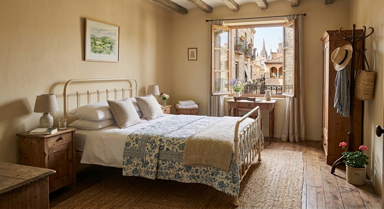 Vue sur une chambre dans un logement chambre d'hôte à Barcelone.