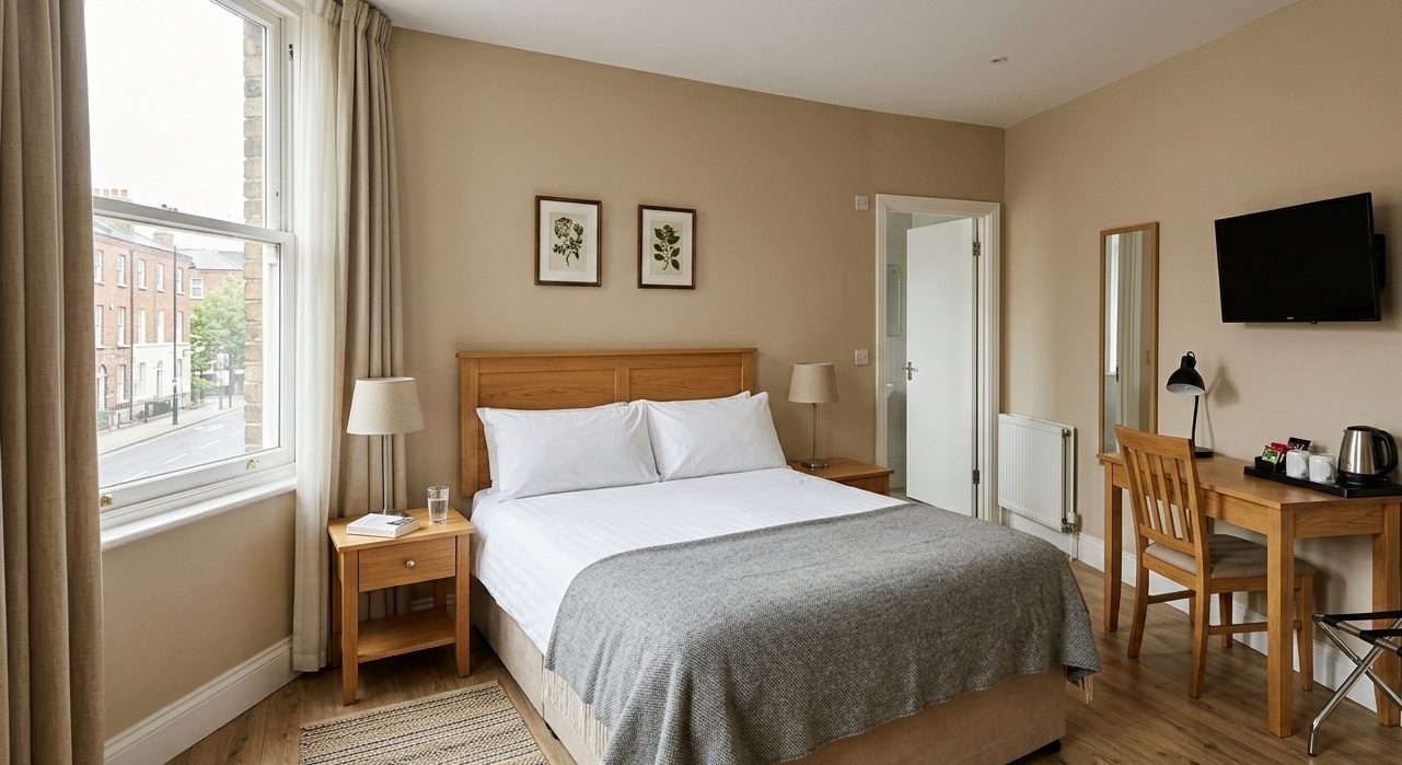 Vu sur une chambre d'hôtel, avec lit double. Pour budget limité