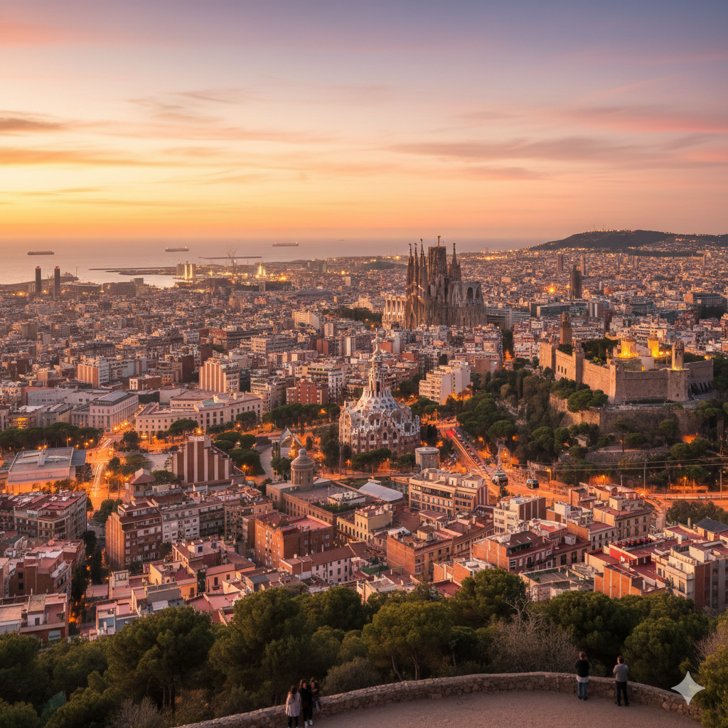 Vue aérienne de la ville de Barcelone, avec ses quartiers et ses monuments