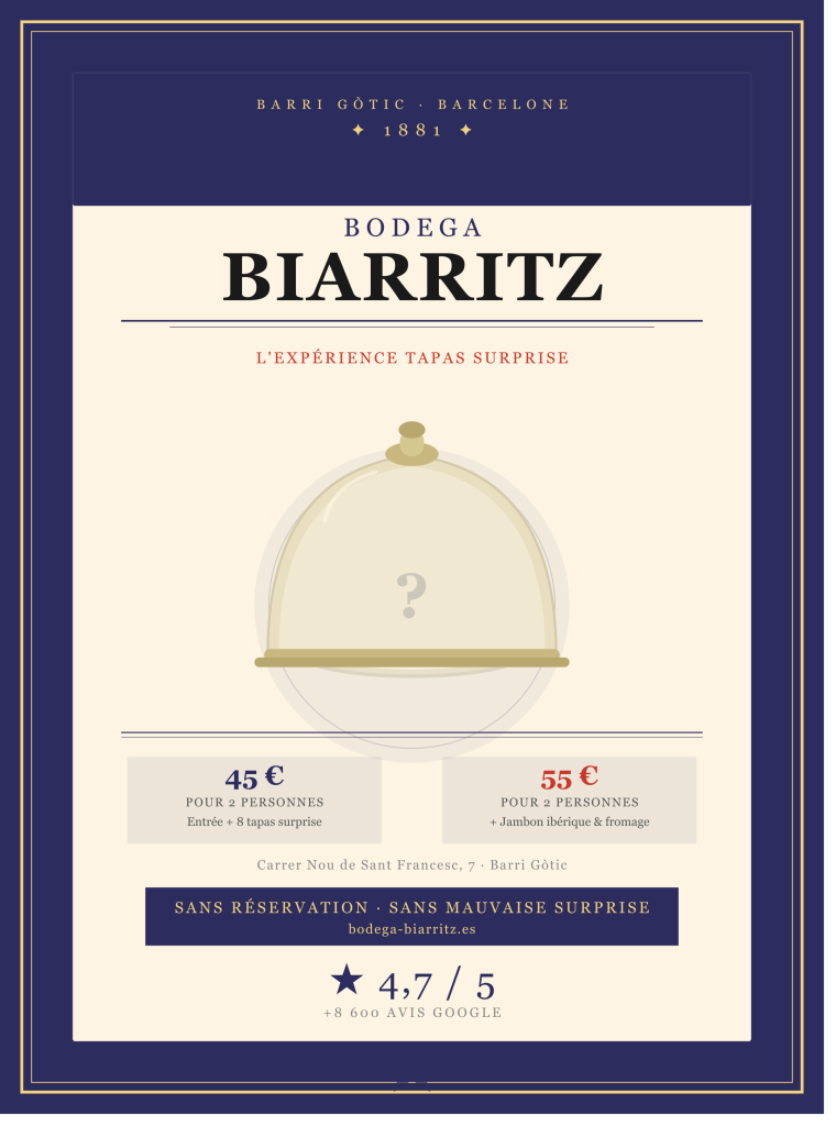Bodega Biarritz 1881, restaurant à tapas surprise dans le Barri Gòtic de Barcelone – dîner authentique à petit prix, idéal pour visiter Barcelone avec un budget limité