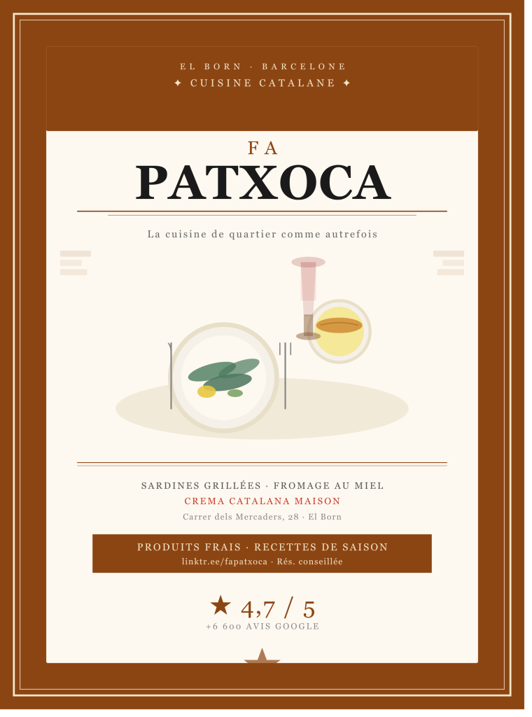 Fa Patxoca, restaurant de cuisine catalane maison dans le quartier El Born à Barcelone – adresse locale pas chère à découvrir lors de vos 15 choses à faire à Barcelone avec un petit budget