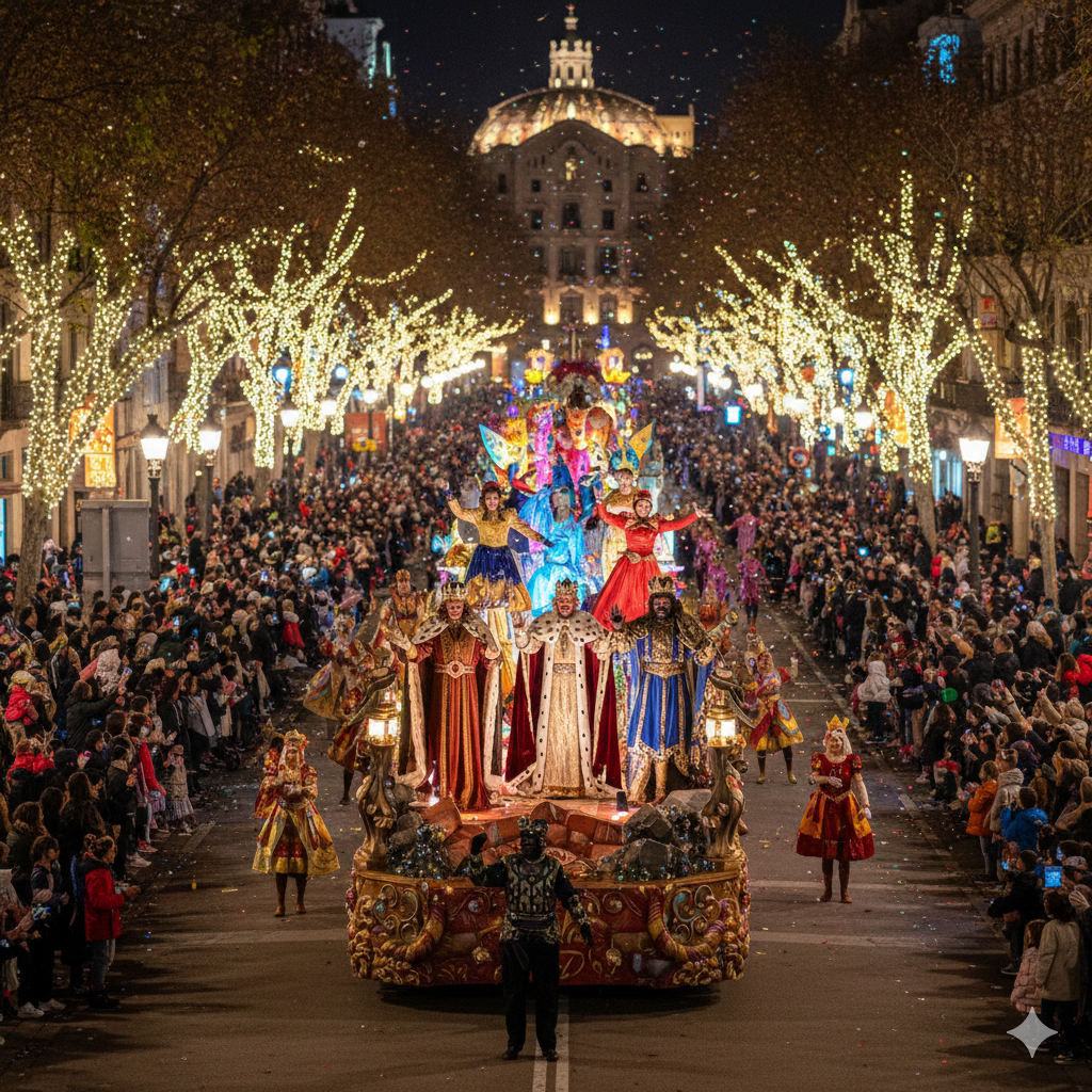 Défilé gratuit de la Cavalcada de Reis à Barcelone le 5 janvier, activité gratuite pour un voyage à petit budget.