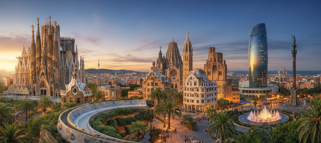 Regroupement des principaux monuments de Barcelone, comme la Sagrada Famiglia