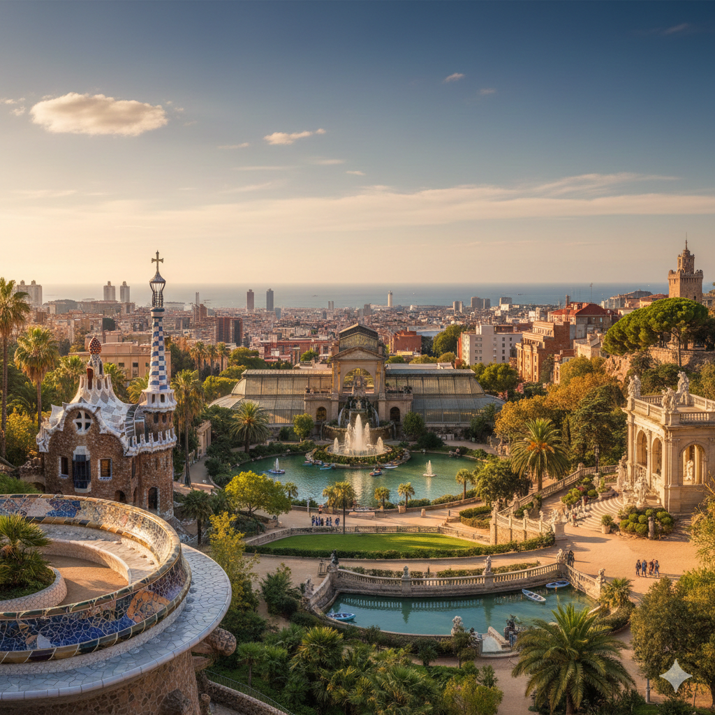Regroupement des parcs et jardins de Barcelone, comme le Parc Guëll
