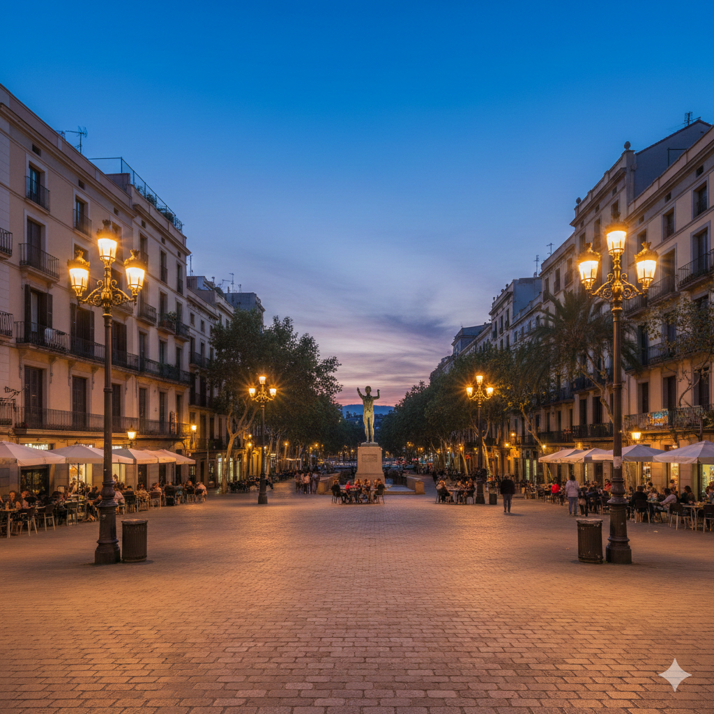 Terrasse de café animée sur la Plaça del Sol dans le quartier de Gràcia à Barcelone, ambiance locale en journée.