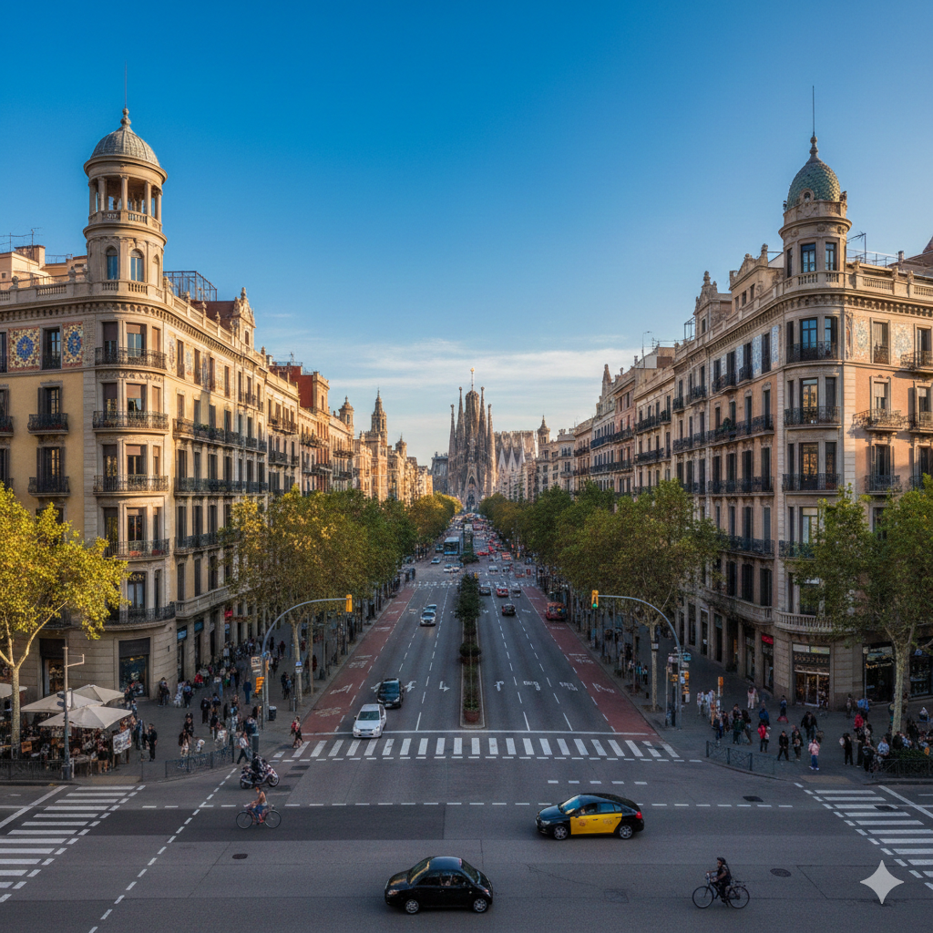 Quartier Eixample, où on retrouve La Sagrada Familia, La Casa Batlló ou encore La Casa Milà, idéal pour visiter Barcelone.à pied