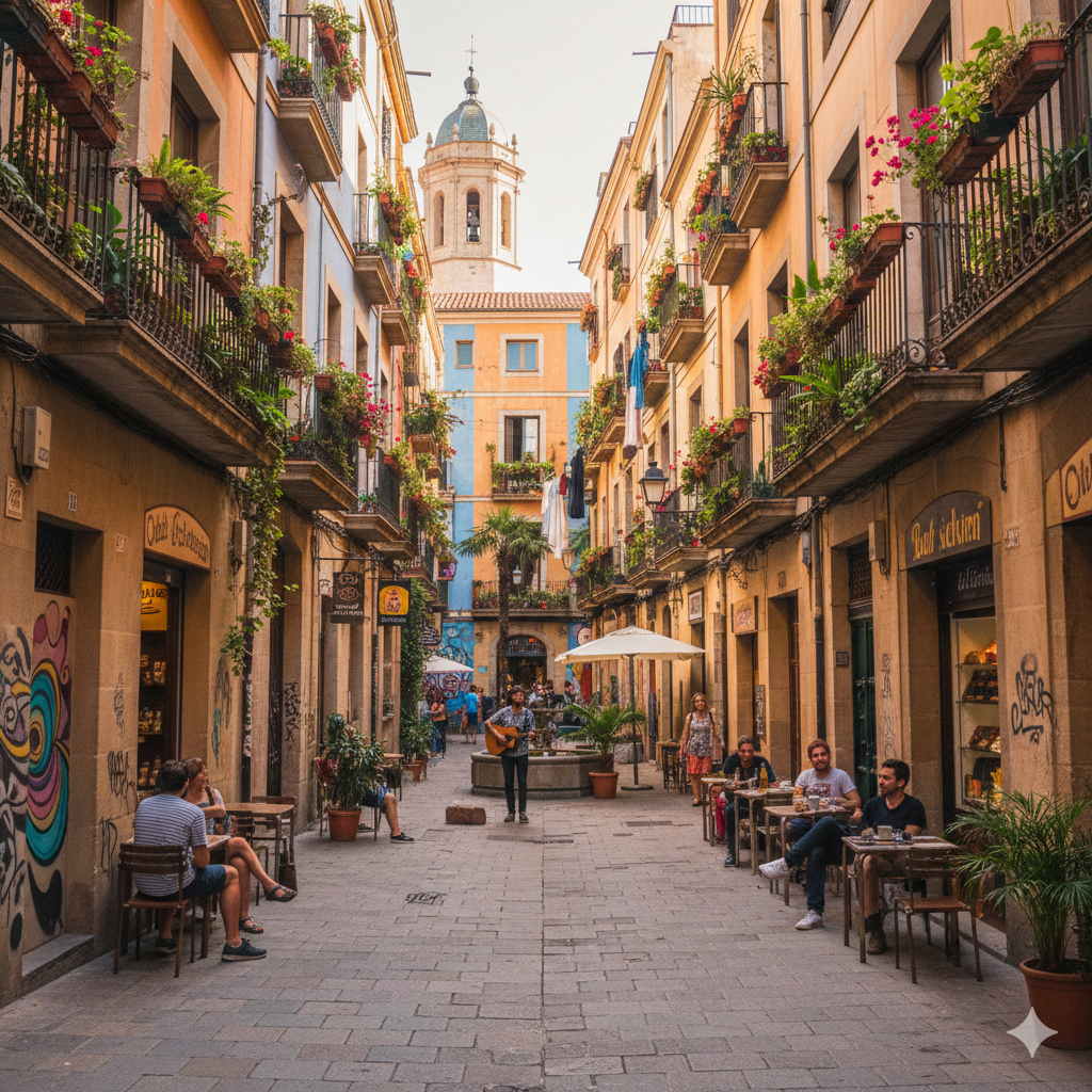 Quartier Gràcia à Barcelone, parfait pour vous immerger dans la ville et voir les monuments conçus par Gaudí comme la Casa Vicens, ainsi que le parc Güell